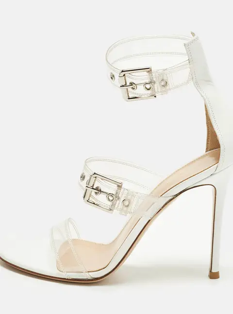 Gianvito Rossi Gabby Plexi Size 39 White/Transperent PVC and Leather Ankle Strap Sandals