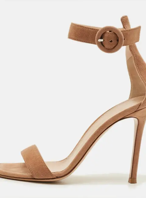 Gianvito Rossi Cherry Portofino Size 36 Beige Suede Ankle Strap Sandals