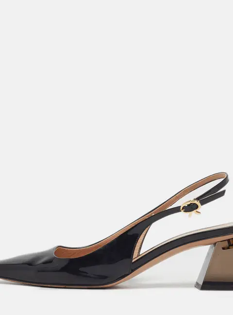 Gianvito Rossi Size 38 Black Patent Leather Slingback  Block Heel Pumps