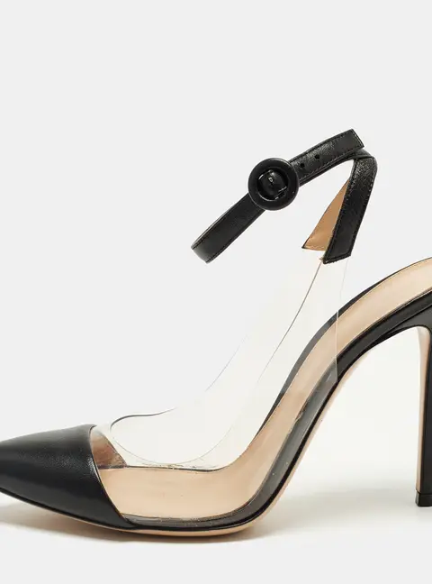 Gianvito Rossi Anise Size 40 Transparent/Black Leather and PVC Ankle Strap Pumps