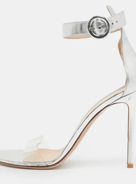 Gianvito Rossi Portofino Size 40 Silver Leather and PVC Ankle Strap Sandals