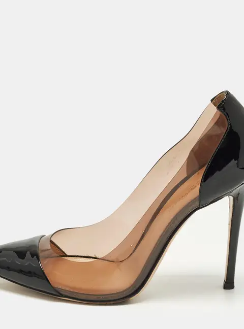 Gianvito Rossi Plexi Size 39 Black/Transperent Patent Leather and PVC Pumps