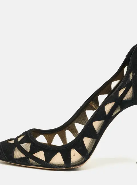 Gianvito Rossi Size 39 Black Suede and Mesh Maxine Laser Cut Pumps