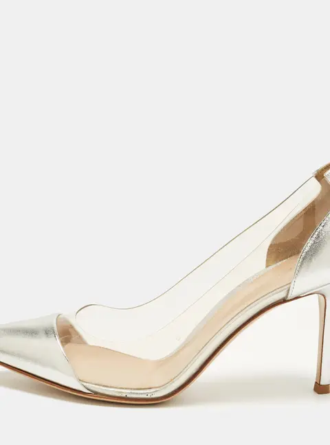 Gianvito Rossi Plexi Size 37.5 Silver/Transparent Leather and PVC Pumps