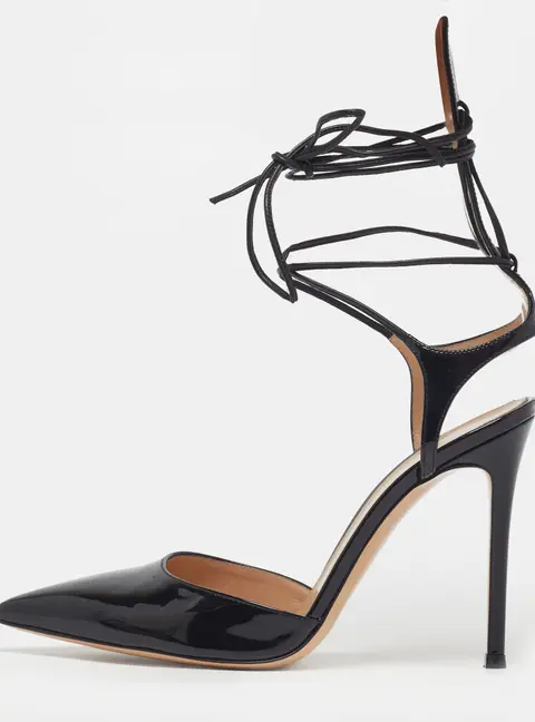 Gianvito Rossi Size 38.5 Black Patent Leather Ankle Tie Pumps