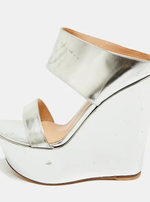 Gianvito Rossi Size 36 Silver Leather Platform Wedge Sandals