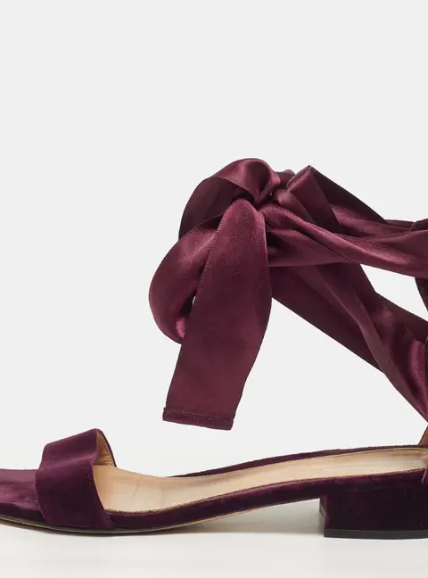 Gianvito Rossi Size 37.5 Purple Velvet Ankle Tie Flat Sandals