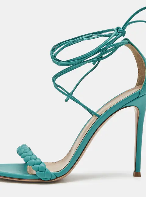 Gianvito Rossi Leomi Size 40 Blue Braided Leather Ankle Strap Sandals