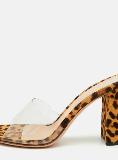 Gianvito Rossi Size 37 Transparent PVC Leopard Print Open Toe Slide Sandals