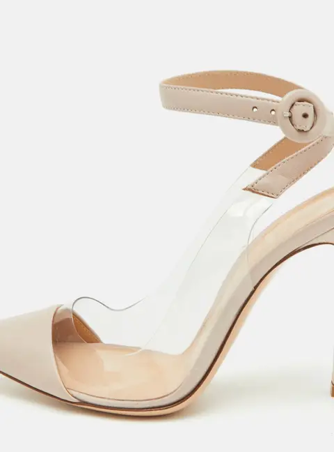 Gianvito Rossi Anise Size 36 Beige Leather and PVC Pointed Toe Ankle Strap Pumps