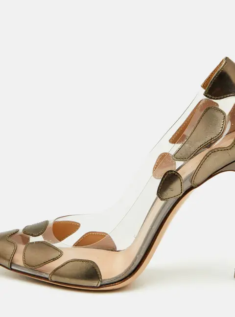 Gianvito Rossi Plexi Size 36 Metallic/Transparent Leather and PVC Pointed Toe Pumps
