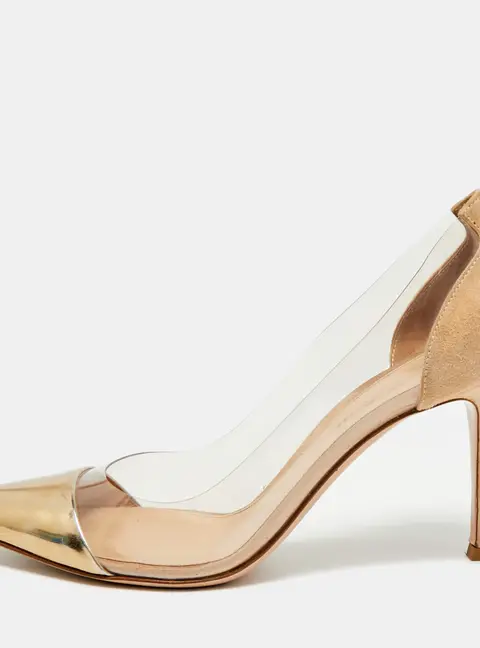 Gianvito Rossi Plexi Size 39 Tricolor PVC and Suede Pumps