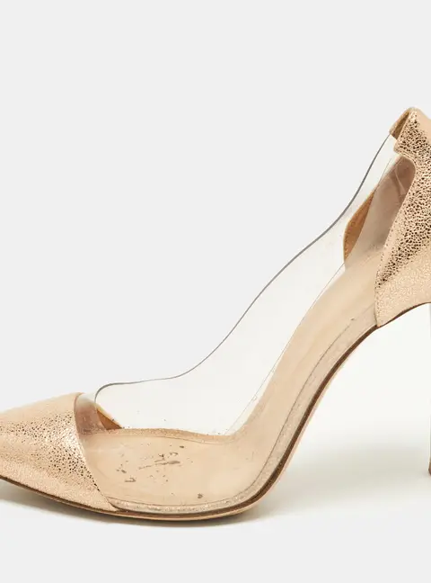 Gianvito Rossi Plexi Size 41 Gold/Transparent  PVC and Texture Suede Pumps