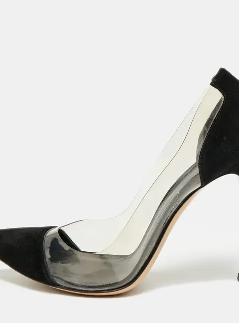 Gianvito Rossi Plexi Size 39 Black/Transparent  PVC and Suede Pumps