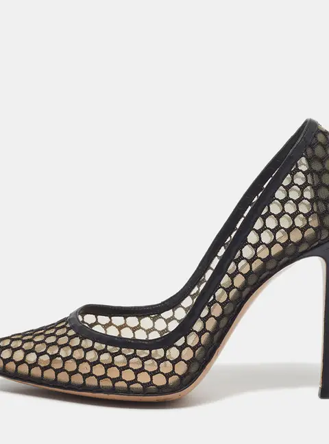 Gianvito Rossi Size 39.5 Black Leather and Mesh Pumps