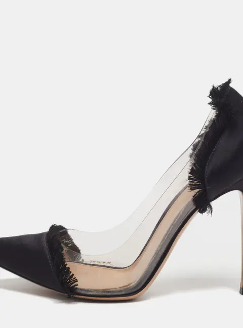 Gianvito Rossi Plexi Size 38 Black PVC and Satin Pumps