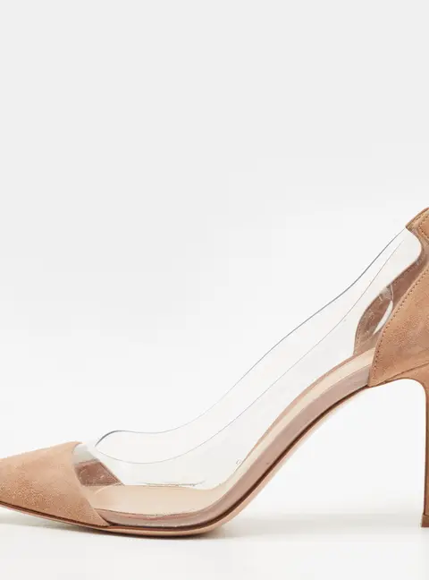 Gianvito Rossi Plexi Size 38 Transparent/Beige PVC and Suede Pumps