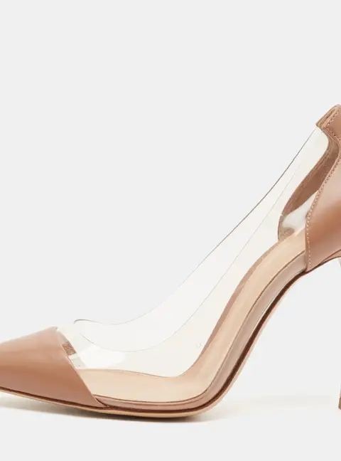 Gianvito Rossi Plexi Size 37 Transparent/Beige Leather and PVC Pumps