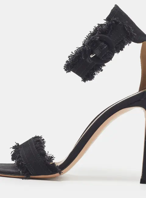 Gianvito Rossi Lola Size 38 Black Denim Frayed Ankle Cuff Sandals
