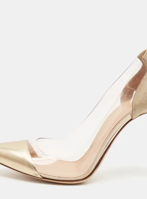 Gianvito Rossi Plexi Size 39.5 Tricolor Leather and PVC and Suede Pumps