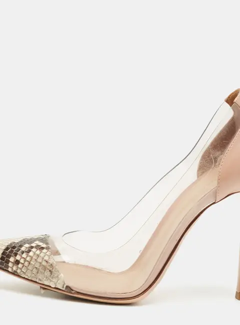 Gianvito Rossi Plexi Size 40  Brown/Transparent PVC and Python Leather Pumps
