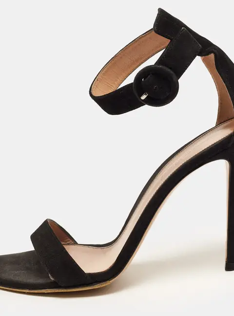 Gianvito Rossi Portofino Size 39.5 Black Suede Ankle Strap Sandals