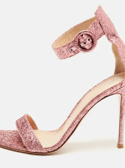 Gianvito Rossi Portofino Size 39.5 Pink Lurex Fabric Ankle Strap Sandals