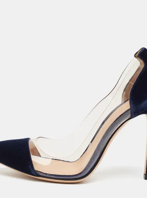 Gianvito Rossi Plexi Size 35 Transparent/Navy Blue PVC and Velvet Pumps