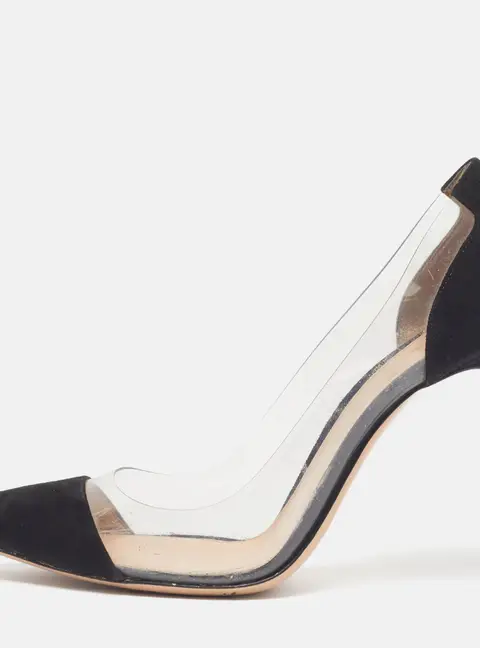 Gianvito Rossi Plexi Size 39.5 Transparent/Black PVC and Suede Pumps
