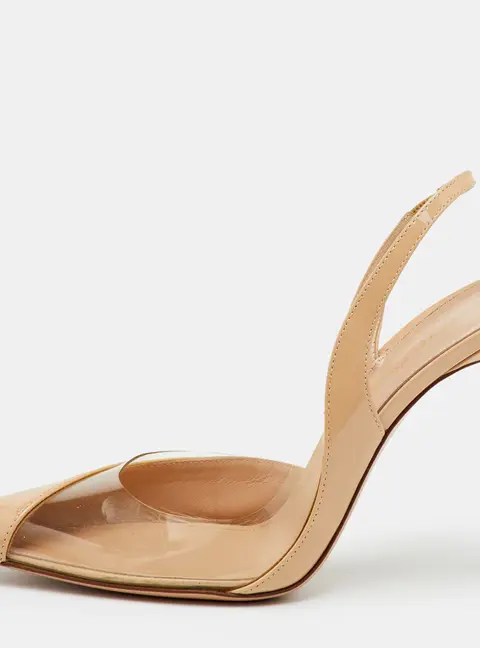 Gianvito Rossi Plexi Size 39 Beige Patent Leather and PVC Slingback Pumps