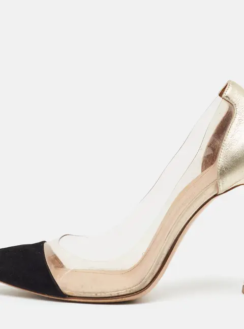 Gianvito Rossi Plexi Size 37 Transparent/Black PVC and Suede Pumps