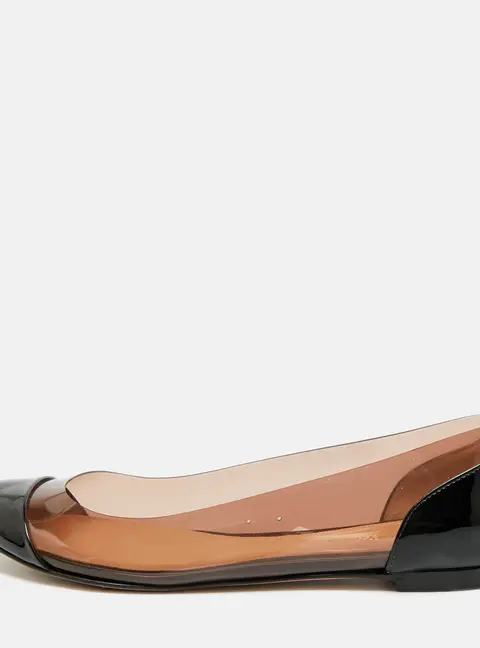 Gianvito Rossi Plexi Size 36 Black Patent Leather and PVC Ballet Flats