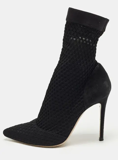 Gianvito Rossi Size 37.5 Black Knit Fabric Ankle Length Boots