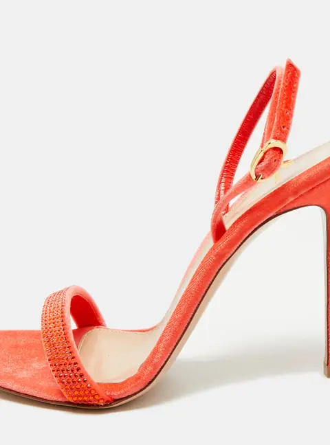 Gianvito Rossi Britney Size 38.5 Orange Velvet Crystal Embellished Slingback Sandals