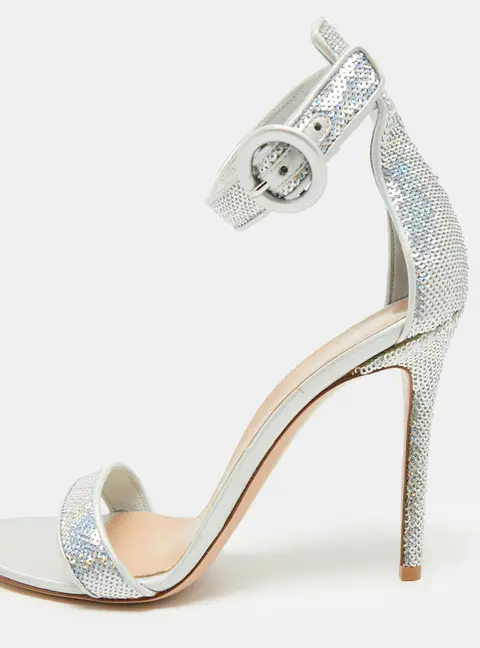 Gianvito Rossi Portofino Size 40 Silver Leather and Sequins Ankle Strap Sandals