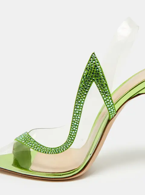 Gianvito Rossi Hortensia Size 38 Transparent/Green PVC and Suede Slingback Pumps