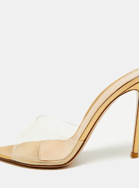 Gianvito Rossi Elle Size 38 Gold/Transparent  PVC Slide Sandals