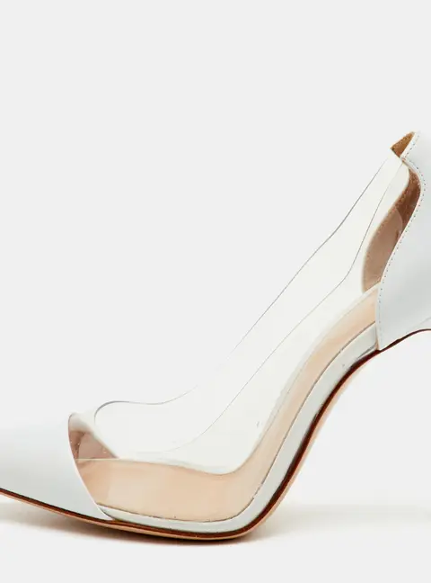 Gianvito Rossi Plexi Size 36 White Leather and PVC Pointed Toe Pumps