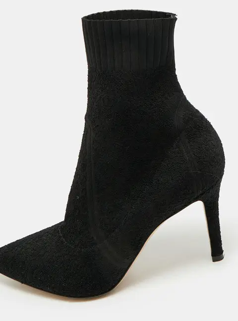Gianvito Rossi Fiona Size 37.5 Black Knit Fabric Ankle Length Boots