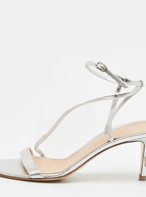 Gianvito Rossi Size 37 Silver Leather Ankle Strap Sandals