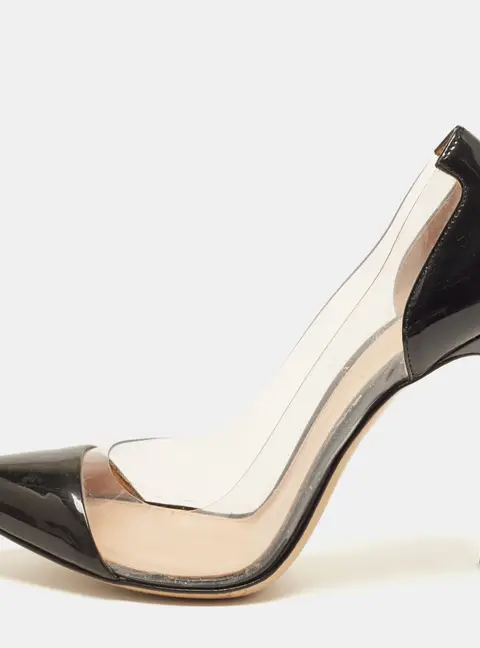 Gianvito Rossi Plexi Size 36.5 Black Patent Leather and PVC Pumps