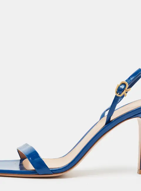 Gianvito Rossi Ribbon Size 39 Blue Leather Slingback Sandals