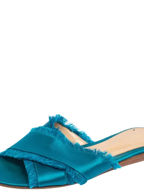 Gianvito Rossi Blue Satin Barth Flat Sandals Size 36.5