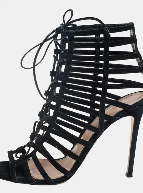 Gianvito Rossi Black Suede Caged Lace Up Sandals Size 39