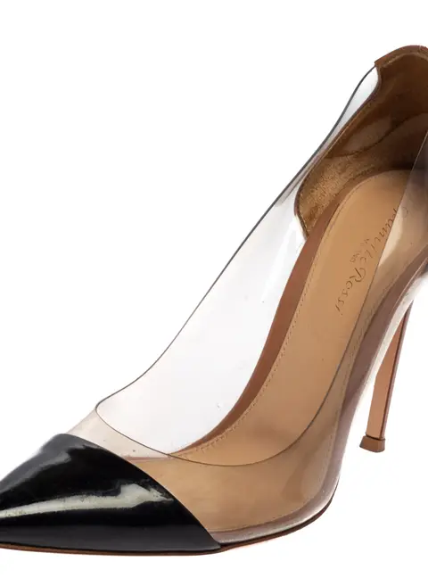 Gianvito Rossi Black/Beige Patent Leather And PVC Plexi  Pumps Size 39.5