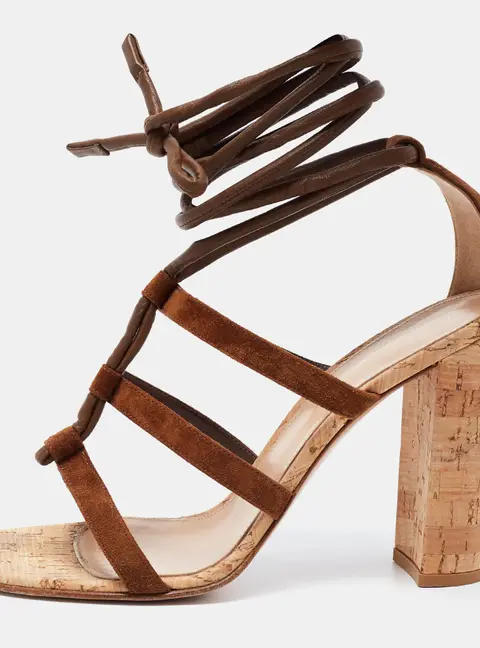 Gianvito Rossi Brown Suede and Leather Cayman Cork Sandals Size 41