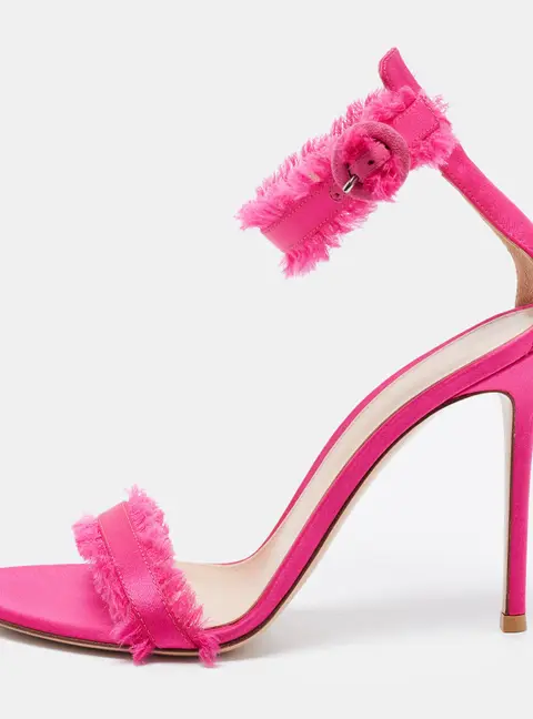 Gianvito Rossi Pink Satin Portofino Fringe Sandals Size 39