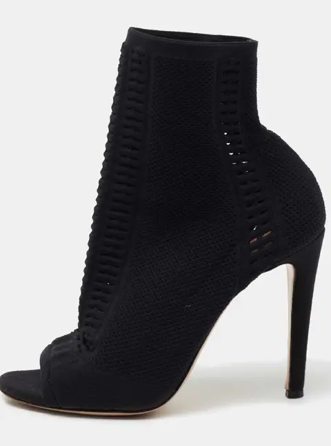 Gianvito Rossi Black Knit Fabric Vires Open-Toe Ankle Booties Size 40