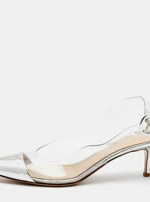 Gianvito Rossi Silver Leather and PVC Slingback Pumps Size 40