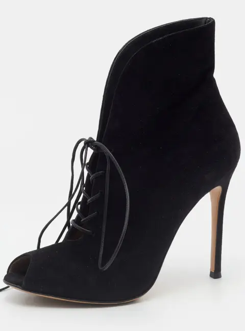 Gianvito Rossi Black Suede Jane Ankle Booties Size 38